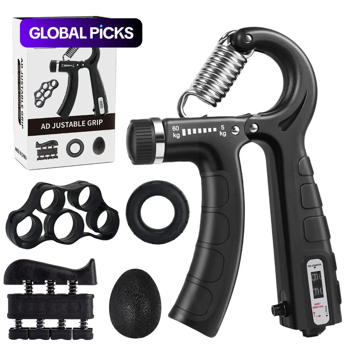 Hand Grip Strengthener Kit 5 Pack Adjustable Finger Forearm Hand Exerciser | Adjustable Grip Trainer, Finger Stretcher & Stress Ball Set for Strength Training & Hand Exercises Strength Training Equipment