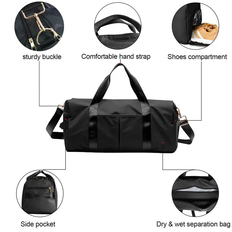 Waterproof Gym Duffle Bag with Shoe Compartment, Dry Wet Separation Sports Travel Bag for Women Men, Anti-Splash Weekender Overnight Bag for Gym Travel Workout