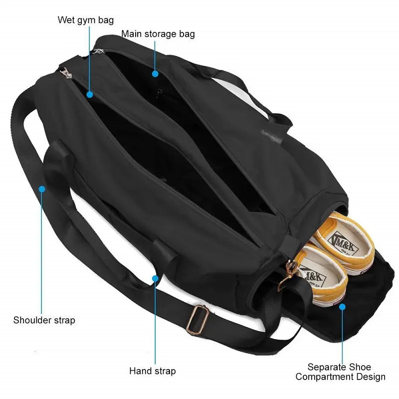 Waterproof Gym Duffle Bag with Shoe Compartment, Dry Wet Separation Sports Travel Bag for Women Men, Anti-Splash Weekender Overnight Bag for Gym Travel Workout