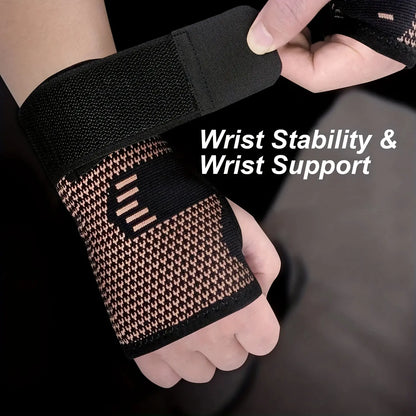 2-Pack Copper Fiber Wrist Brace Gloves, Wrist Brace for Working Out, Adjustable Compression Hand Braces for Men and Women with Breathable Mesh and Secure Straps, Ideal Hand and Wrist Support Wraps and Sports Wristbands