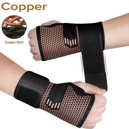 2-Pack Copper Fiber Wrist Brace Gloves, Wrist Brace for Working Out, Adjustable Compression Hand Braces for Men and Women with Breathable Mesh and Secure Straps, Ideal Hand and Wrist Support Wraps and Sports Wristbands