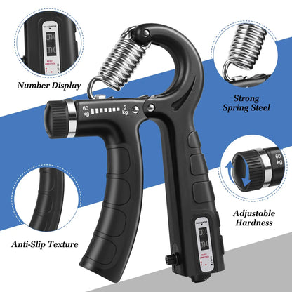 Hand Grip Strengthener Kit 5 Pack Adjustable Finger Forearm Hand Exerciser | Adjustable Grip Trainer, Finger Stretcher & Stress Ball Set for Strength Training & Hand Exercises Strength Training Equipment
