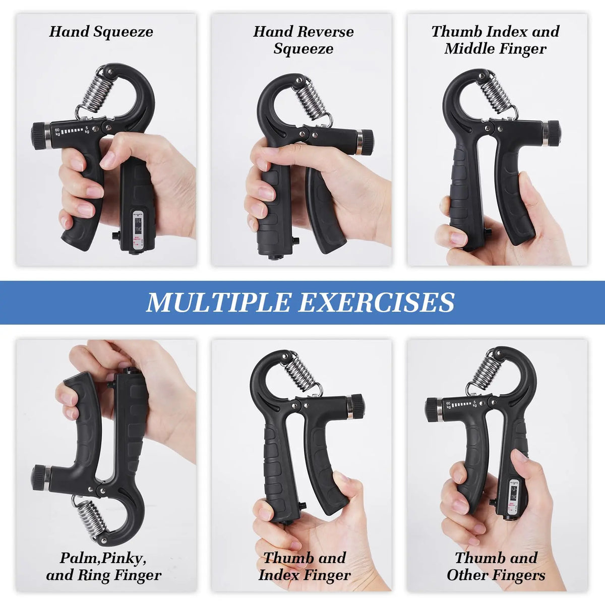 Hand Grip Strengthener Kit 5 Pack Adjustable Finger Forearm Hand Exerciser | Adjustable Grip Trainer, Finger Stretcher & Stress Ball Set for Strength Training & Hand Exercises Strength Training Equipment