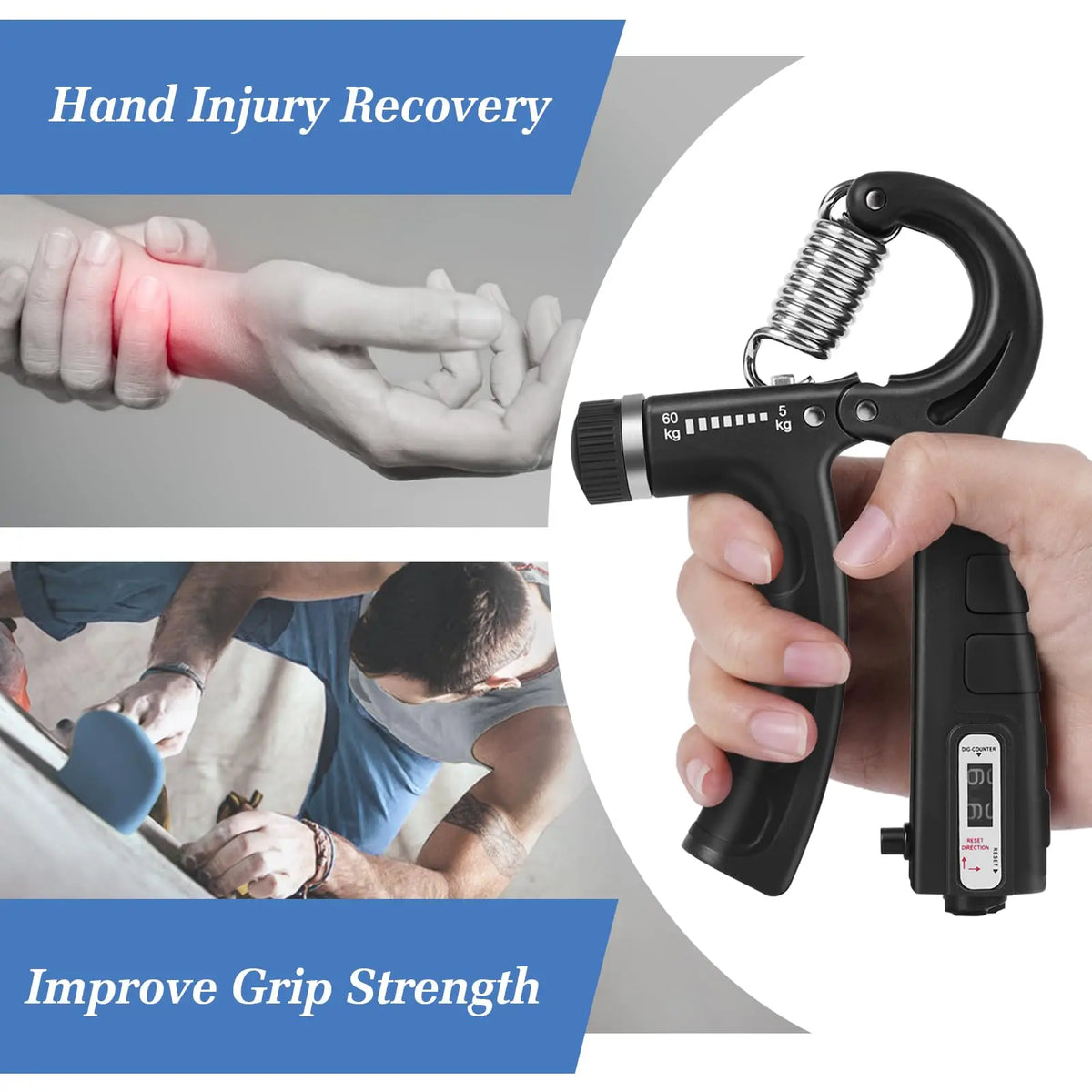 Hand Grip Strengthener Kit 5 Pack Adjustable Finger Forearm Hand Exerciser | Adjustable Grip Trainer, Finger Stretcher & Stress Ball Set for Strength Training & Hand Exercises Strength Training Equipment