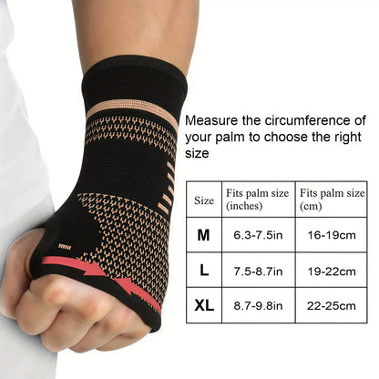2-Pack Copper Fiber Wrist Brace Gloves, Wrist Brace for Working Out, Adjustable Compression Hand Braces for Men and Women with Breathable Mesh and Secure Straps, Ideal Hand and Wrist Support Wraps and Sports Wristbands