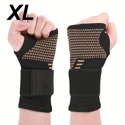 2-Pack Copper Fiber Wrist Brace Gloves, Wrist Brace for Working Out, Adjustable Compression Hand Braces for Men and Women with Breathable Mesh and Secure Straps, Ideal Hand and Wrist Support Wraps and Sports Wristbands